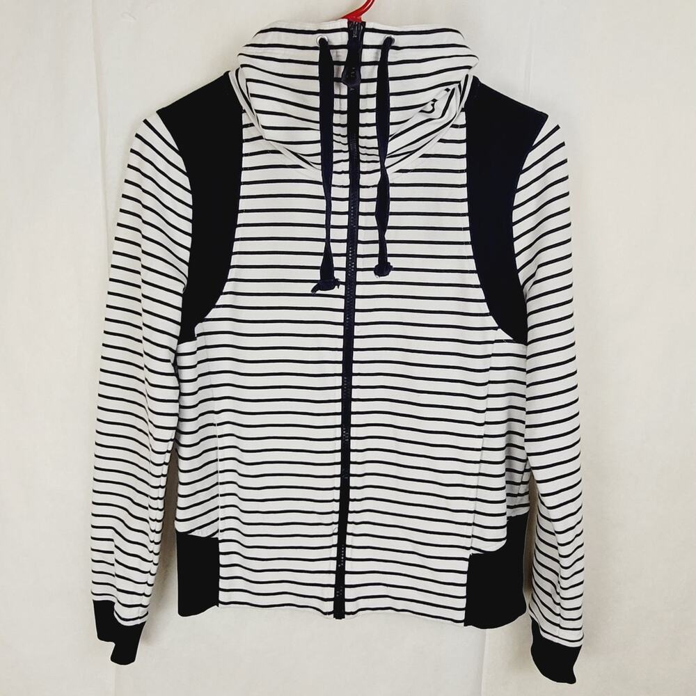 Lauren Ralph Lauren Active navy blue striped full zip jacket Med Preppy Coastal